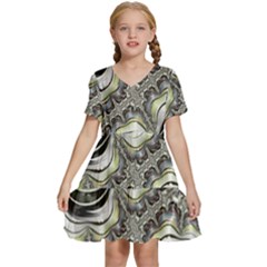 Fractal Background Pattern Texture Abstract Design Art Kids  Short Sleeve Tiered Mini Dress by Ravend