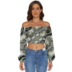 Fractal Background Pattern Texture Abstract Design Art Long Sleeve Crinkled Weave Crop Top by Ravend