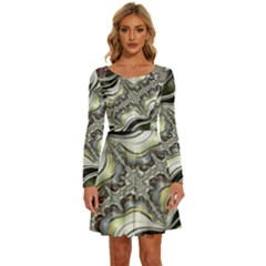 Fractal Background Pattern Texture Abstract Design Art Long Sleeve Wide Neck Velvet Dress