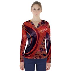 Fractal Background Pattern Texture Abstract Design V-neck Long Sleeve Top by Ravend