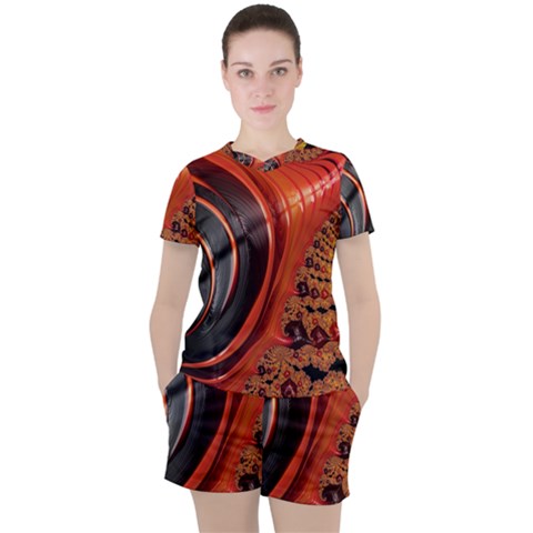 Fractal Background Pattern Texture Abstract Design Women s Tee And Shorts Set by Ravend