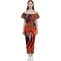 Fractal Background Pattern Texture Abstract Design Off Shoulder Ruffle Top Jumpsuit by Ravend