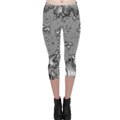 Fractal Background Pattern Texture Abstract Design Silver Capri Leggings  by Ravend