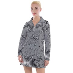 Fractal Background Pattern Texture Abstract Design Silver Women s Long Sleeve Casual Dress by Ravend