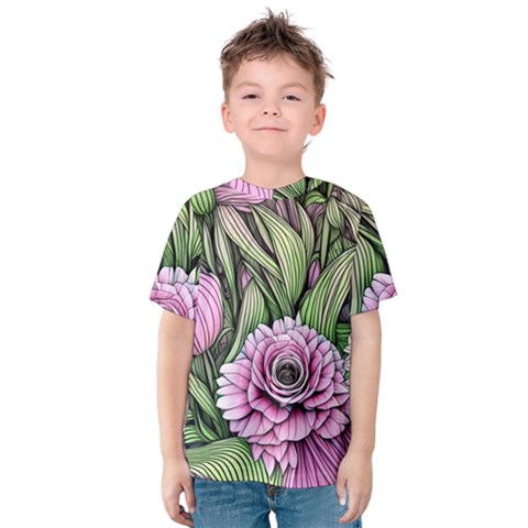 Sumptuous Watercolor Flowers Kids  Cotton Tee by GardenOfOphir