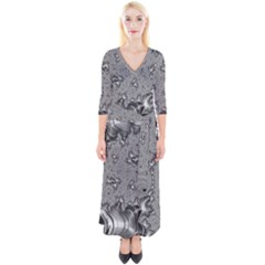 Fractal Background Pattern Texture Abstract Design Silver Quarter Sleeve Wrap Maxi Dress