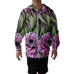 Sumptuous Watercolor Flowers Kids  Hooded Windbreaker by GardenOfOphir