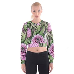 Sumptuous Watercolor Flowers Cropped Sweatshirt by GardenOfOphir