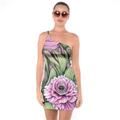 Sumptuous Watercolor Flowers One Soulder Bodycon Dress by GardenOfOphir