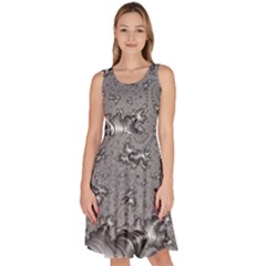 Fractal Background Pattern Texture Abstract Design Silver Knee Length Skater Dress With Pockets by Ravend