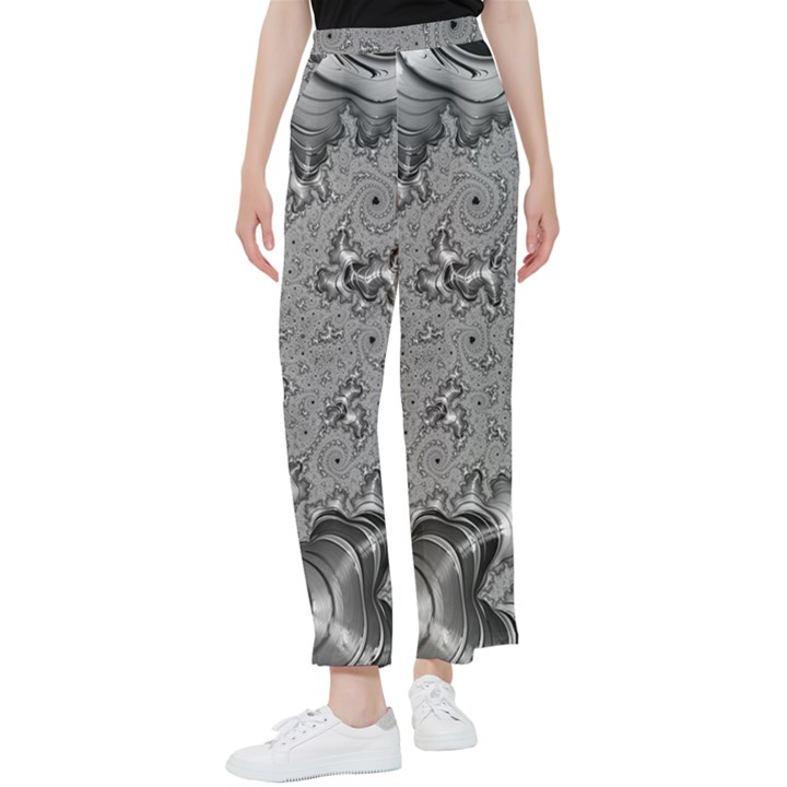 Fractal Background Pattern Texture Abstract Design Silver Women s Pants 