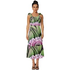 Sumptuous Watercolor Flowers Tie-strap Tiered Midi Chiffon Dress by GardenOfOphir