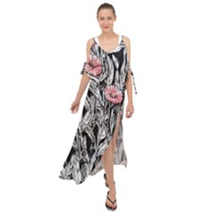 Luxurious Watercolor Flowers Maxi Chiffon Cover Up Dress by GardenOfOphir