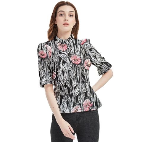 Luxurious Watercolor Flowers Frill Neck Blouse by GardenOfOphir