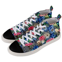 Exquisite Watercolor Flowers Men s Mid-top Canvas Sneakers