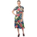 Exquisite Watercolor Flowers Keyhole Neckline Chiffon Dress View1