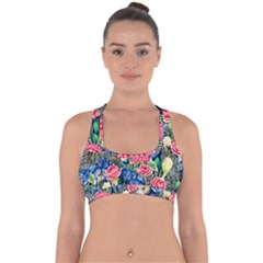 Exquisite Watercolor Flowers Cross Back Hipster Bikini Top  by GardenOfOphir