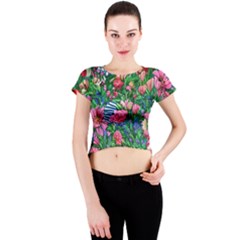 Dazzling Watercolor Flowers Crew Neck Crop Top by GardenOfOphir