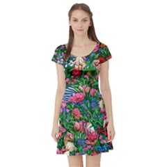 Dazzling Watercolor Flowers Short Sleeve Skater Dress by GardenOfOphir