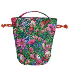 Dazzling Watercolor Flowers Drawstring Bucket Bag by GardenOfOphir