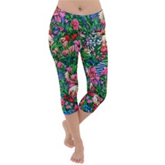 Dazzling Watercolor Flowers Lightweight Velour Capri Yoga Leggings by GardenOfOphir