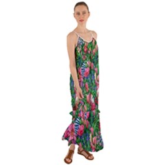 Dazzling Watercolor Flowers Cami Maxi Ruffle Chiffon Dress by GardenOfOphir