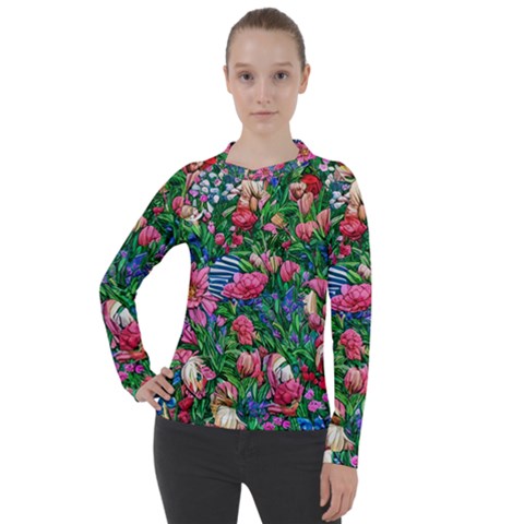 Dazzling Watercolor Flowers Women s Pique Long Sleeve Tee by GardenOfOphir