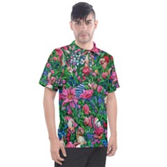 Dazzling Watercolor Flowers Men s Polo Tee by GardenOfOphir