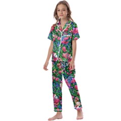 Dazzling Watercolor Flowers Kids  Satin Short Sleeve Pajamas Set by GardenOfOphir