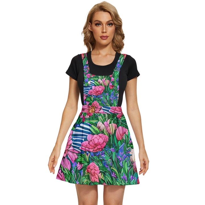 Dazzling Watercolor Flowers Apron Dress