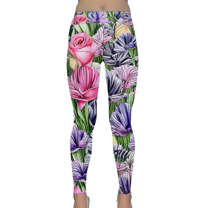 Majestic Watercolor Flowers Classic Yoga Leggings