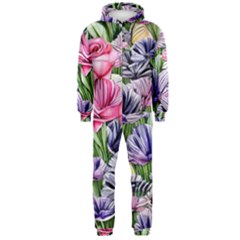 Majestic Watercolor Flowers Hooded Jumpsuit (men) by GardenOfOphir