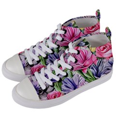 Majestic Watercolor Flowers Women s Mid-top Canvas Sneakers by GardenOfOphir