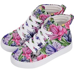 Majestic Watercolor Flowers Kids  Hi-top Skate Sneakers by GardenOfOphir