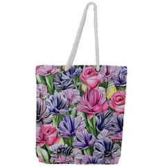 Majestic Watercolor Flowers Full Print Rope Handle Tote (large)