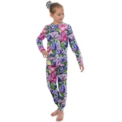 Majestic Watercolor Flowers Kids  Long Sleeve Set  by GardenOfOphir