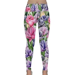 Majestic Watercolor Flowers Lightweight Velour Classic Yoga Leggings by GardenOfOphir