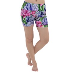 Majestic Watercolor Flowers Lightweight Velour Yoga Shorts by GardenOfOphir