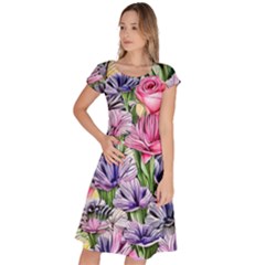 Majestic Watercolor Flowers Classic Short Sleeve Dress by GardenOfOphir