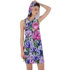 Majestic Watercolor Flowers Racer Back Hoodie Dress by GardenOfOphir