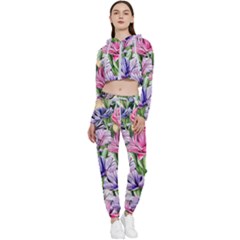 Majestic Watercolor Flowers Cropped Zip Up Lounge Set by GardenOfOphir