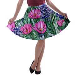 Cherished Watercolor Flowers A-line Skater Skirt by GardenOfOphir