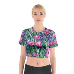 Cherished Watercolor Flowers Cotton Crop Top by GardenOfOphir