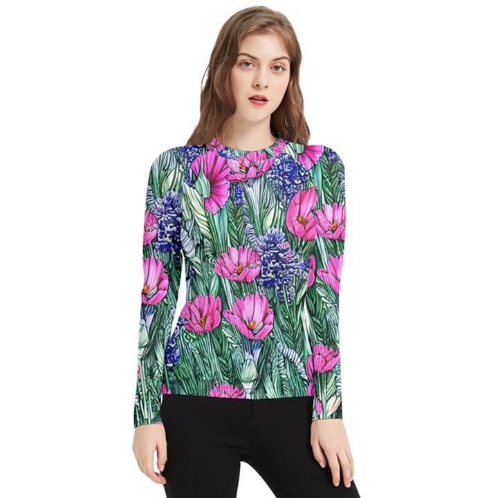 Cherished Watercolor Flowers Women s Long Sleeve Rash Guard