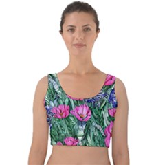 Cherished Watercolor Flowers Velvet Crop Top by GardenOfOphir