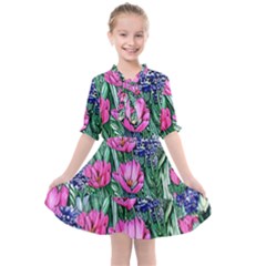 Cherished Watercolor Flowers Kids  All Frills Chiffon Dress by GardenOfOphir