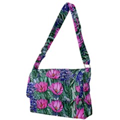 Cherished Watercolor Flowers Full Print Messenger Bag (l) by GardenOfOphir