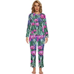 Cherished Watercolor Flowers Womens  Long Sleeve Lightweight Pajamas Set