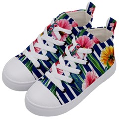 Charming And Cheerful Watercolor Flowers Kids  Mid-top Canvas Sneakers by GardenOfOphir