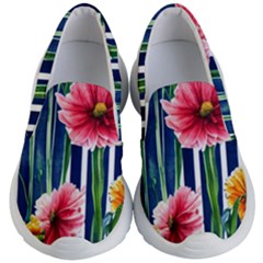 Charming And Cheerful Watercolor Flowers Kids Lightweight Slip Ons